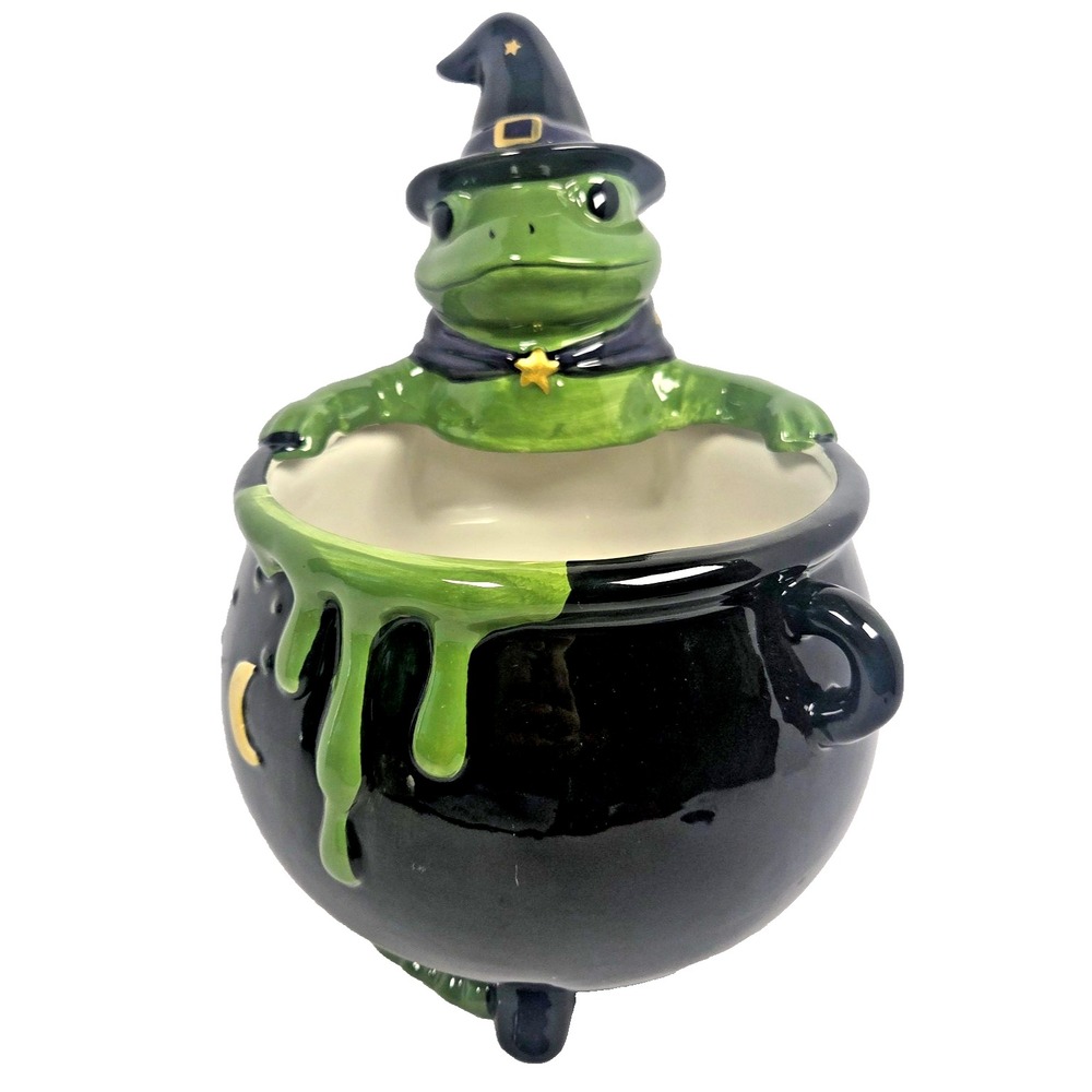 Halloween Frog Witch Candy Bowl Ceramic Cauldron Candy Dish 118 oz Decor